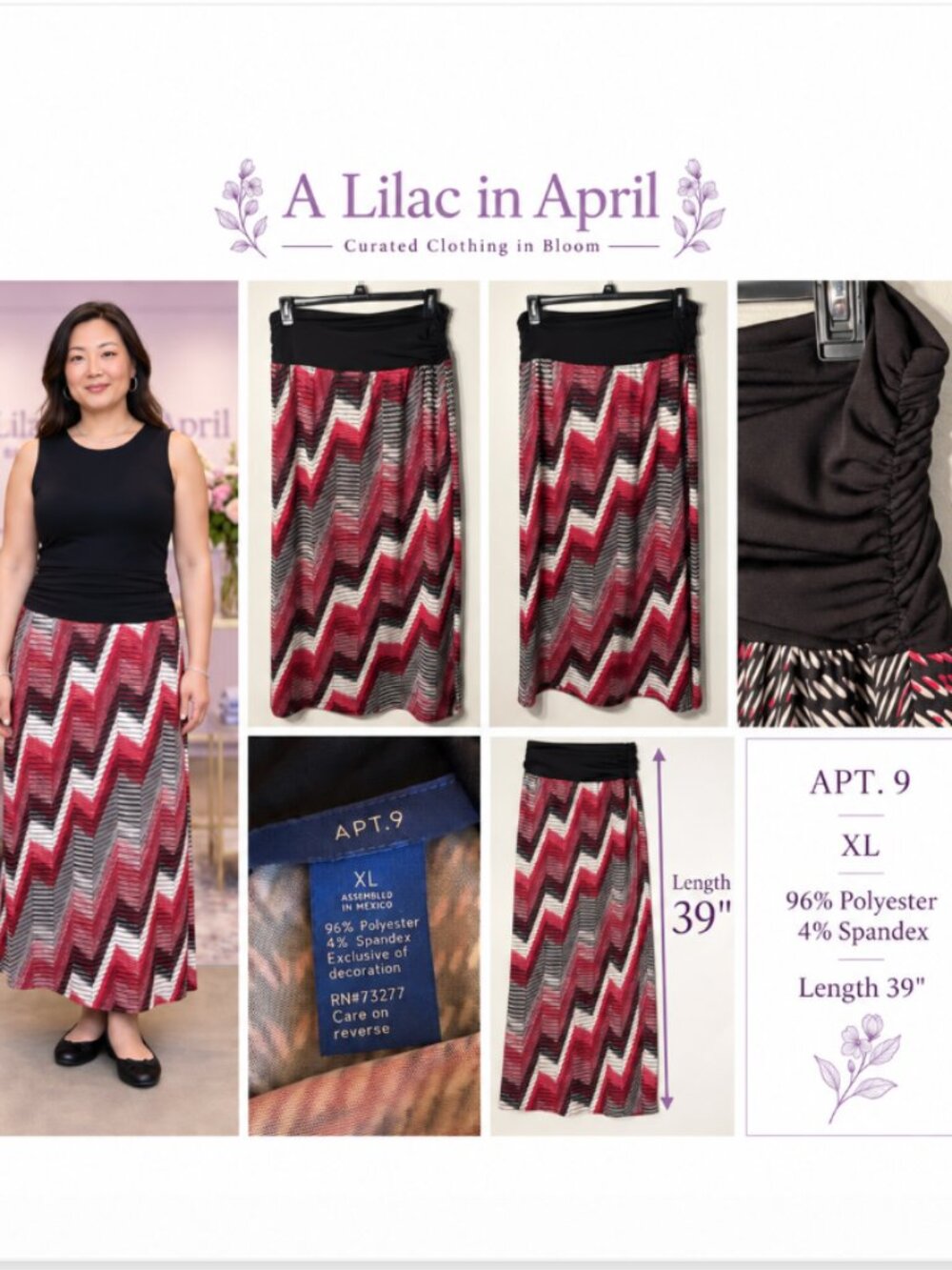 Apt. 9 Plus Size XL Red Black Zigzag Chevron Maxi Skirt Foldover Waist